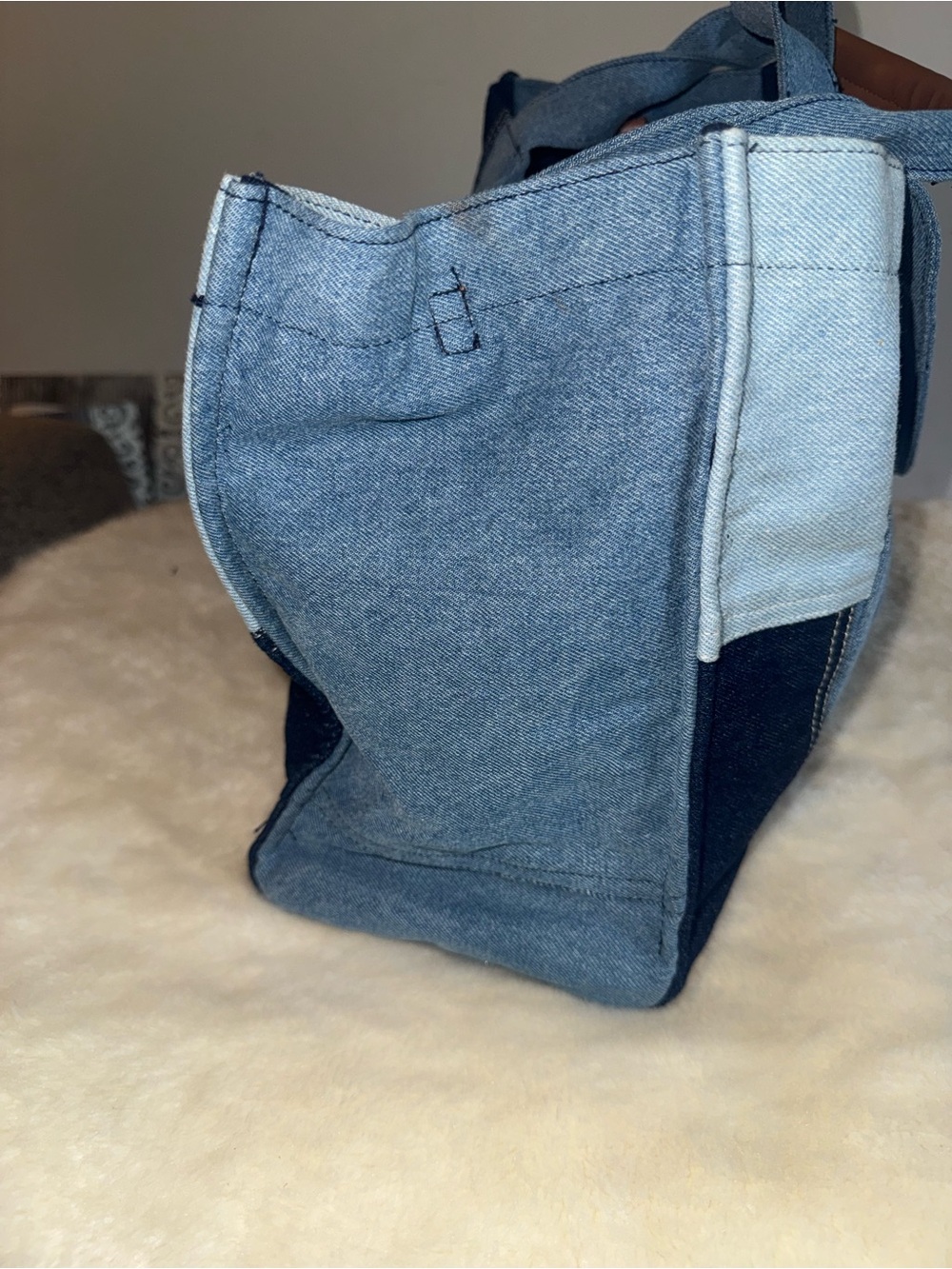 C&C California Blue Denim Patchwork Tote with Leather Logo - Picture 7 of 8